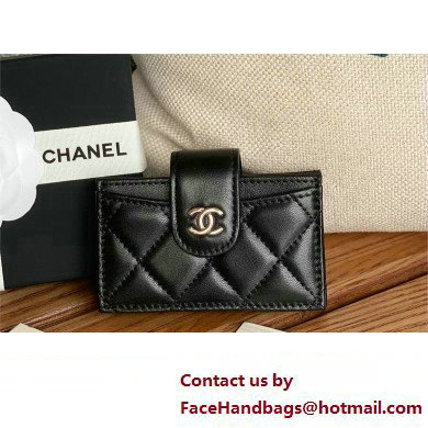 Chanel SHEEPSKIN & SILVER-Tone Metal Card Holder AP0342 BLACK 2023